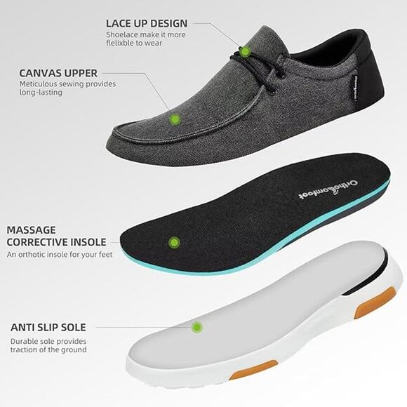 Ortho Comfoot Mens Size 11 Gray Black Canvas Lace Up Orthopedic Slip On Shoes - Picture 5 of 6